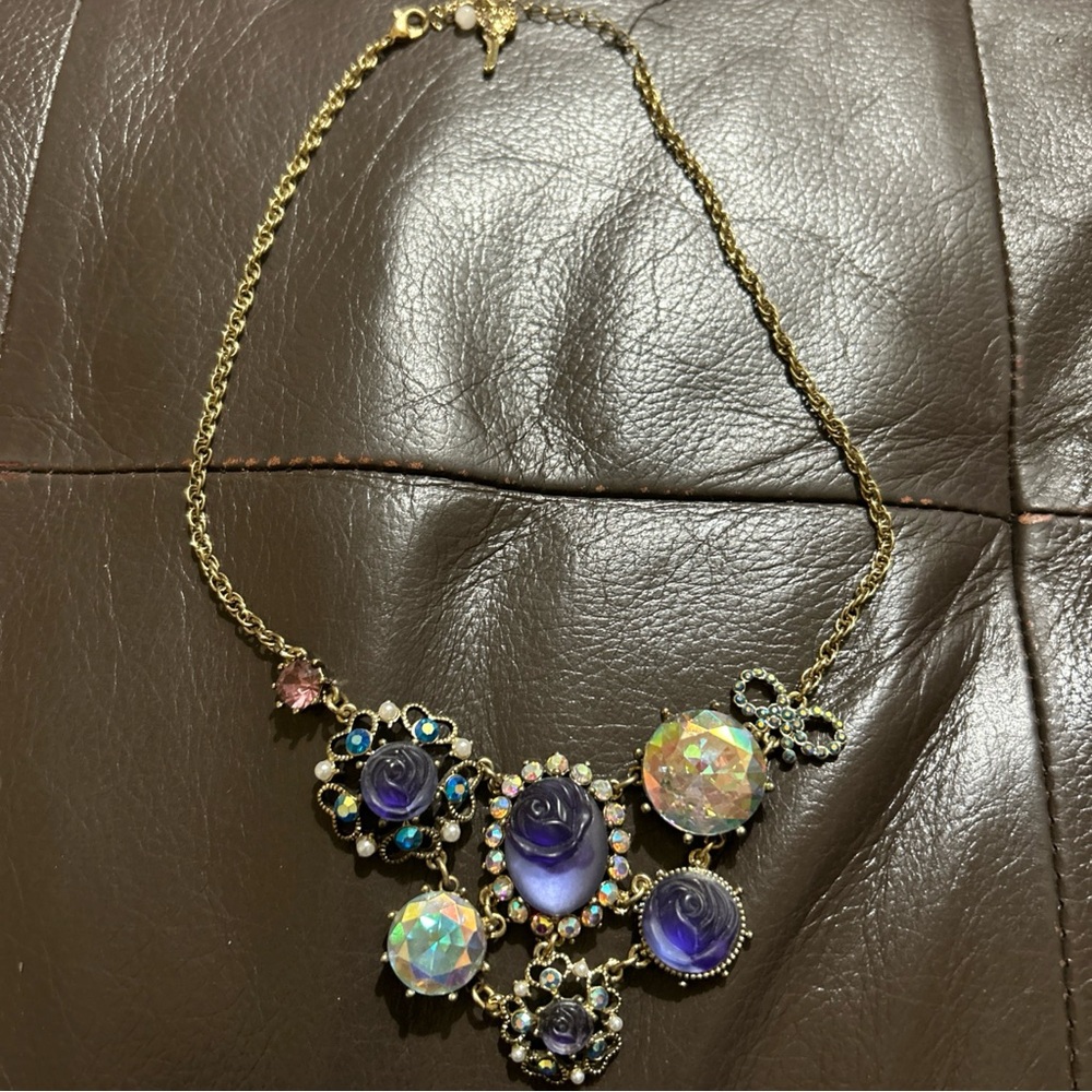RARE Betsey Johnson BLOOMING GARDEN Purple Rose Glass Necklace Vintage